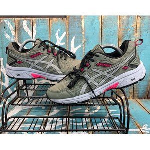 ASICS GEL VENTURE 7 WOMENS SZ 7.5 OLIVE GREEN/PINK RUNNING SHOE 1012A476